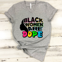 Load image into Gallery viewer, Black women are dope grey v-neck t-shirt