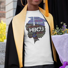 Load image into Gallery viewer, HBCU Cute African American black girl college graduate head with afro words on a white t-shirt.