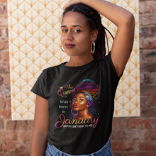 Load image into Gallery viewer, January Queen birthday zodiac horoscope t-shirt black