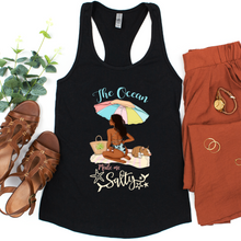 Load image into Gallery viewer, The Ocean made me salty razorback tank top