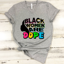 Load image into Gallery viewer, Black women are dope grey v-neck t-shirt
