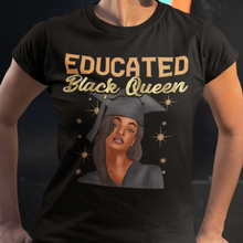 Load image into Gallery viewer, Educated Black Queen women&#39;s soft style crew neck shirt close up.
