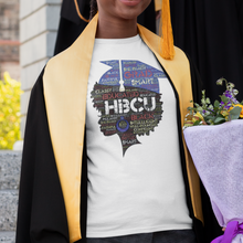 Load image into Gallery viewer, HBCU Cute African American black girl college graduate head with afro words on a white t-shirt.
