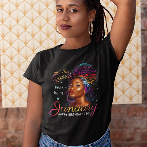 January Queen birthday zodiac horoscope t-shirt black